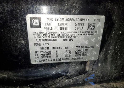 2019 Buick Encore Essence from USA, damaged, VIN KL4CJGSM2KB849437